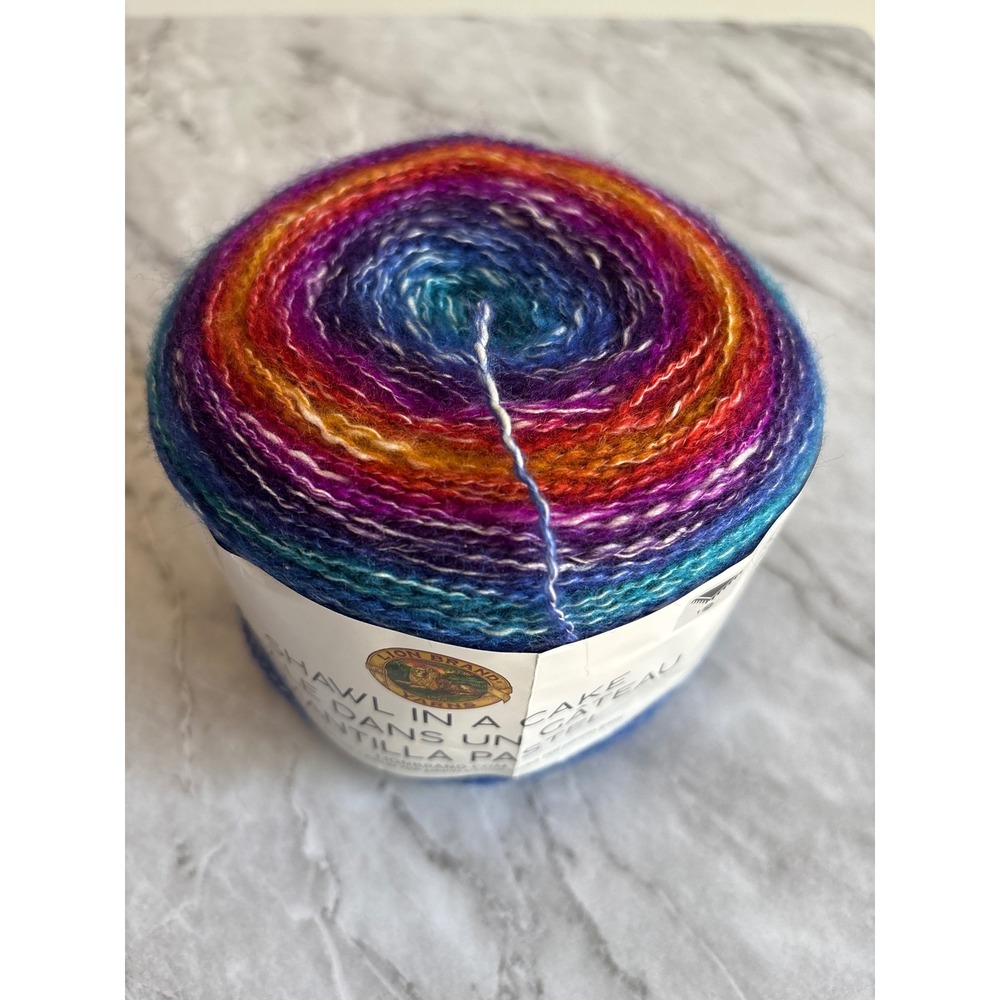 Lion Brand Shawl in a Cake Yarn OS Restful Rainbow New Cotton Blend Gradient